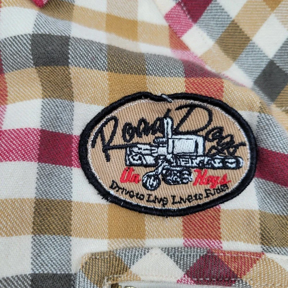 Portal Truckers Road Dogs On Hogs Men's 2XL‎ Flannel Long Sleeve Plaid Shirt